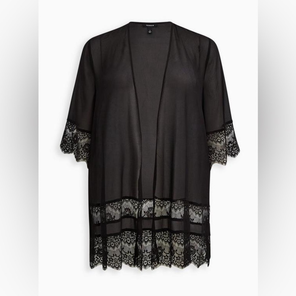 Torrid Black Chiffon Lace Kimono